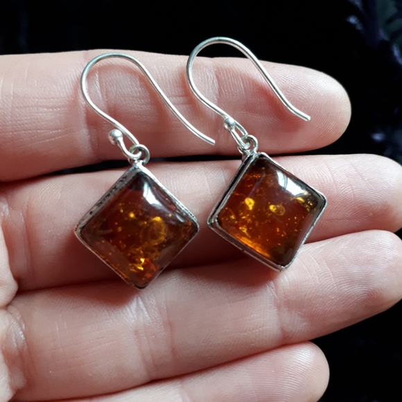 Square Amber Earrings